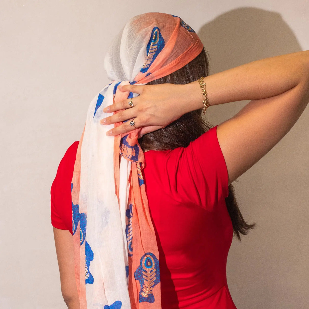 Nomad Sari Aqua Fish Scarf Coral (180x50cm)