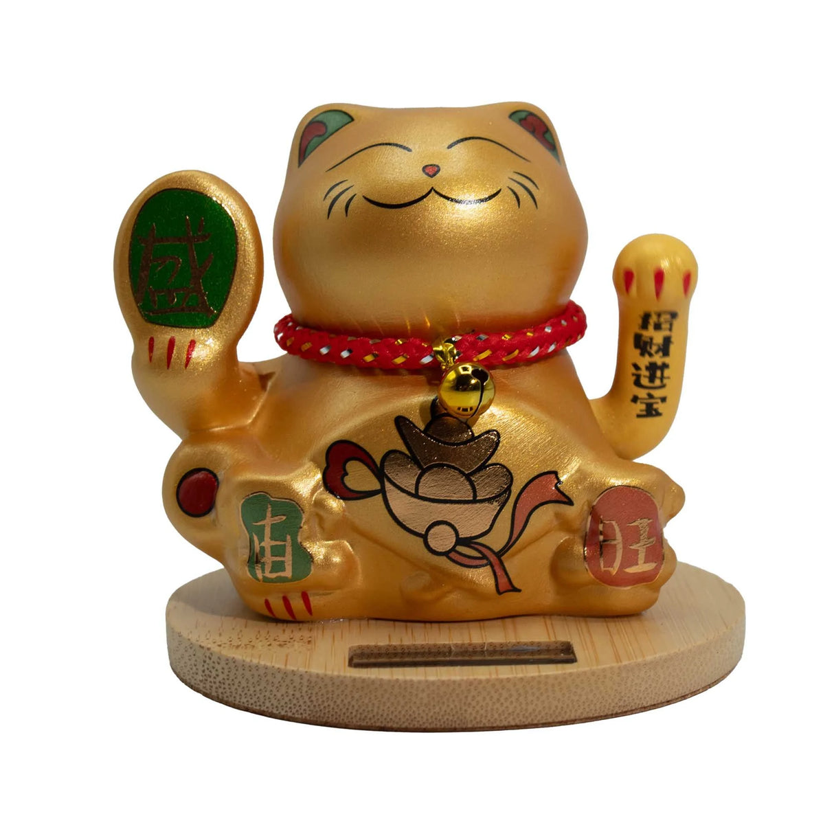 Solar Money Cat Wooden Base - Gold moving Hand