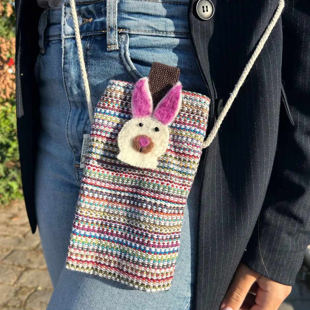 Phone Holder Bag Stripes Pink - bunny decor