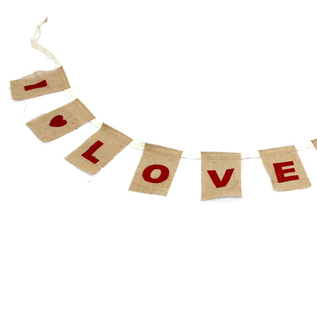 Natural Bunting I LOVE YOU (large with hearts)