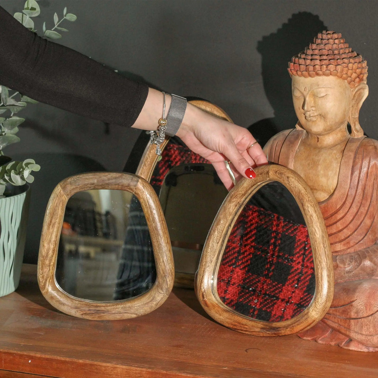 Set of 3 Pebble Shaped Mirrors - Dark Brown Finish
