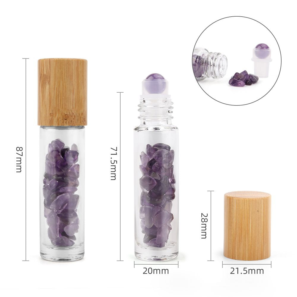 Gemstone Essential Oil Roller Bottle - Amethyst - Wooden Cap