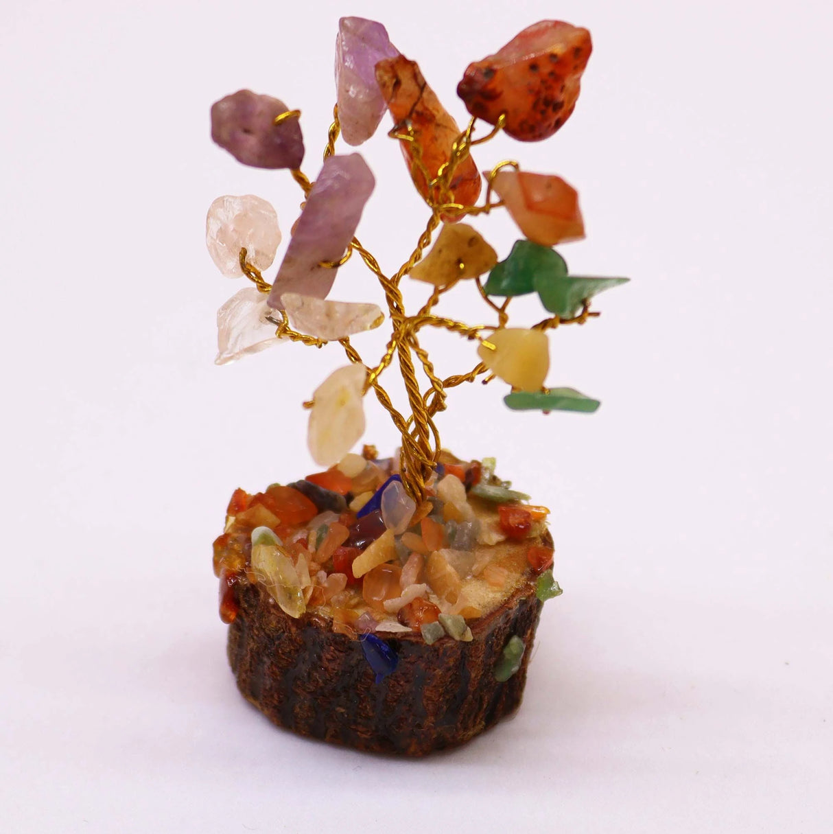 Mini Gemstone Tree On Wood Base - Multi Stones (15 stones)