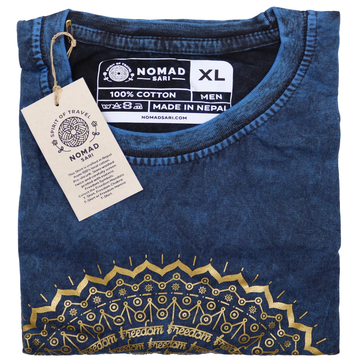 Nomad Sari Stonewashed Cotton T-Shirt Mandala Blue XL