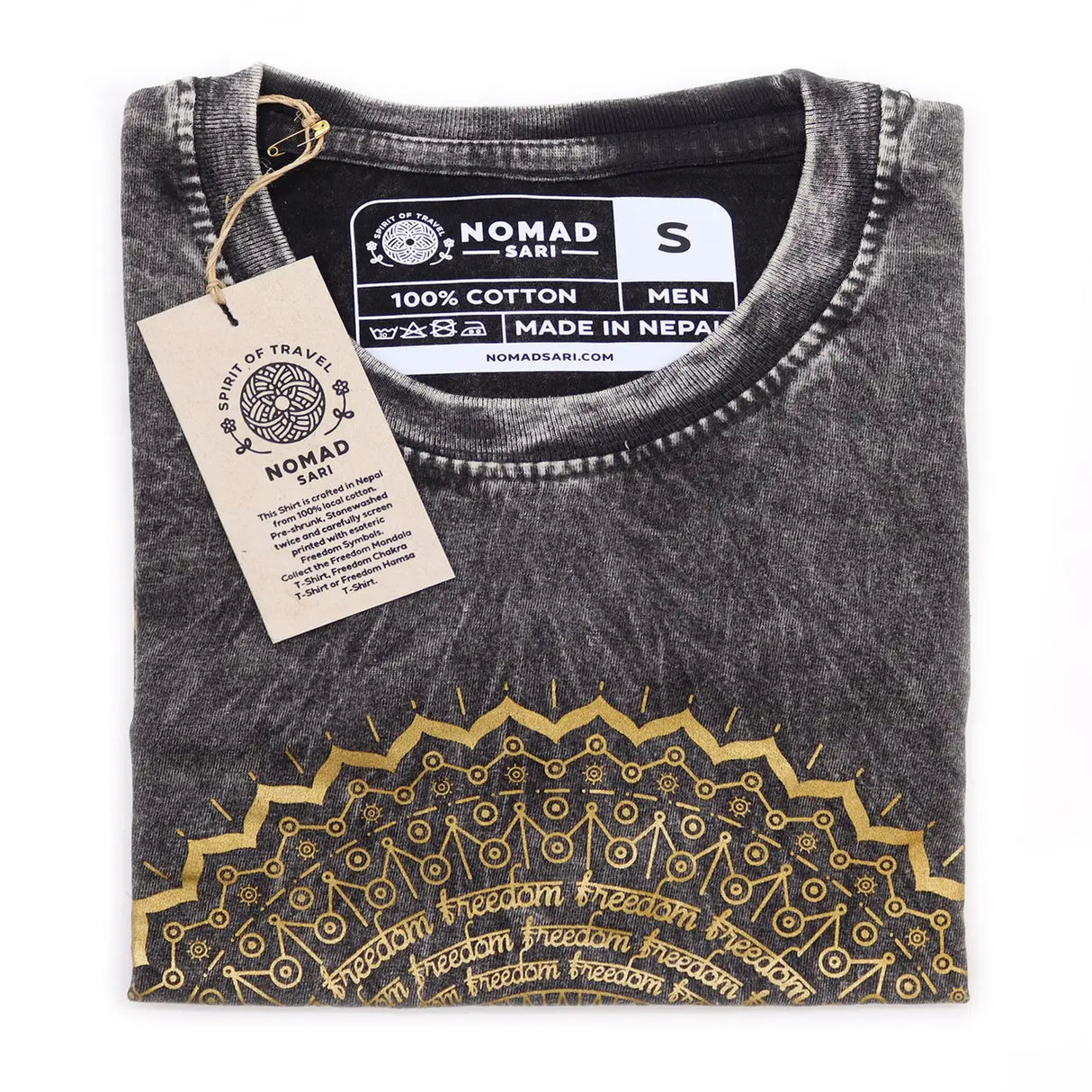 Nomad Sari Stonewashed Cotton T-Shirt Mandala Dark Grey Small