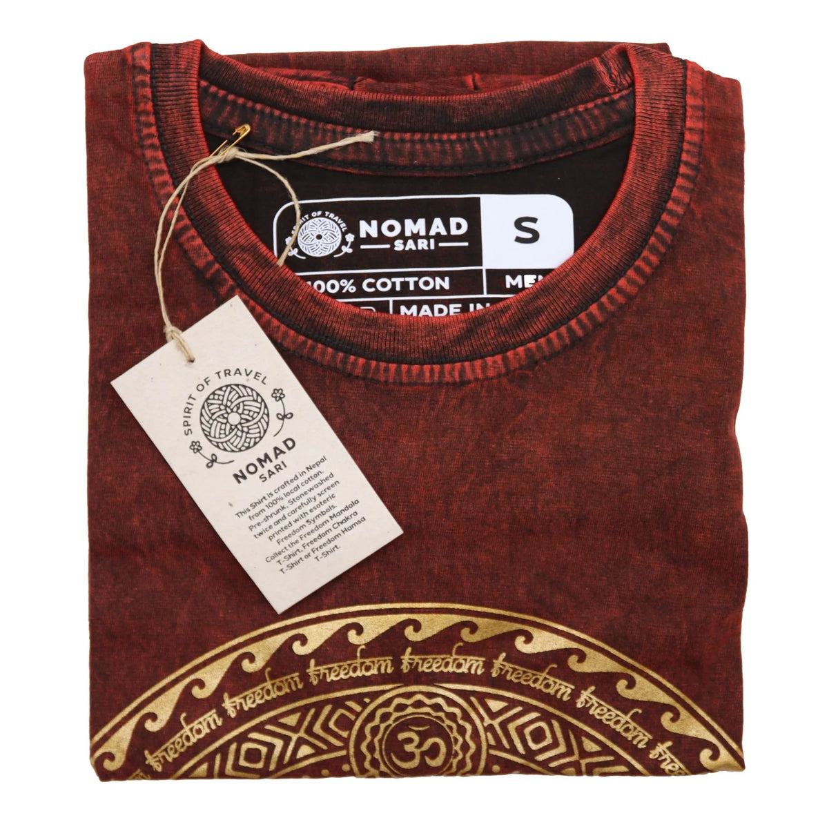 Nomad Sari Stonewashed Cotton T-Shirt Chakra Maroon Small