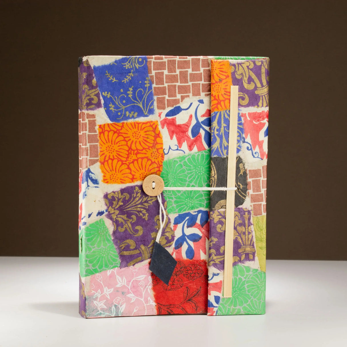 Lokta Patchwork Notebook Large (21x15cm) 45 Leaves Includes Bookmark Multi Colour