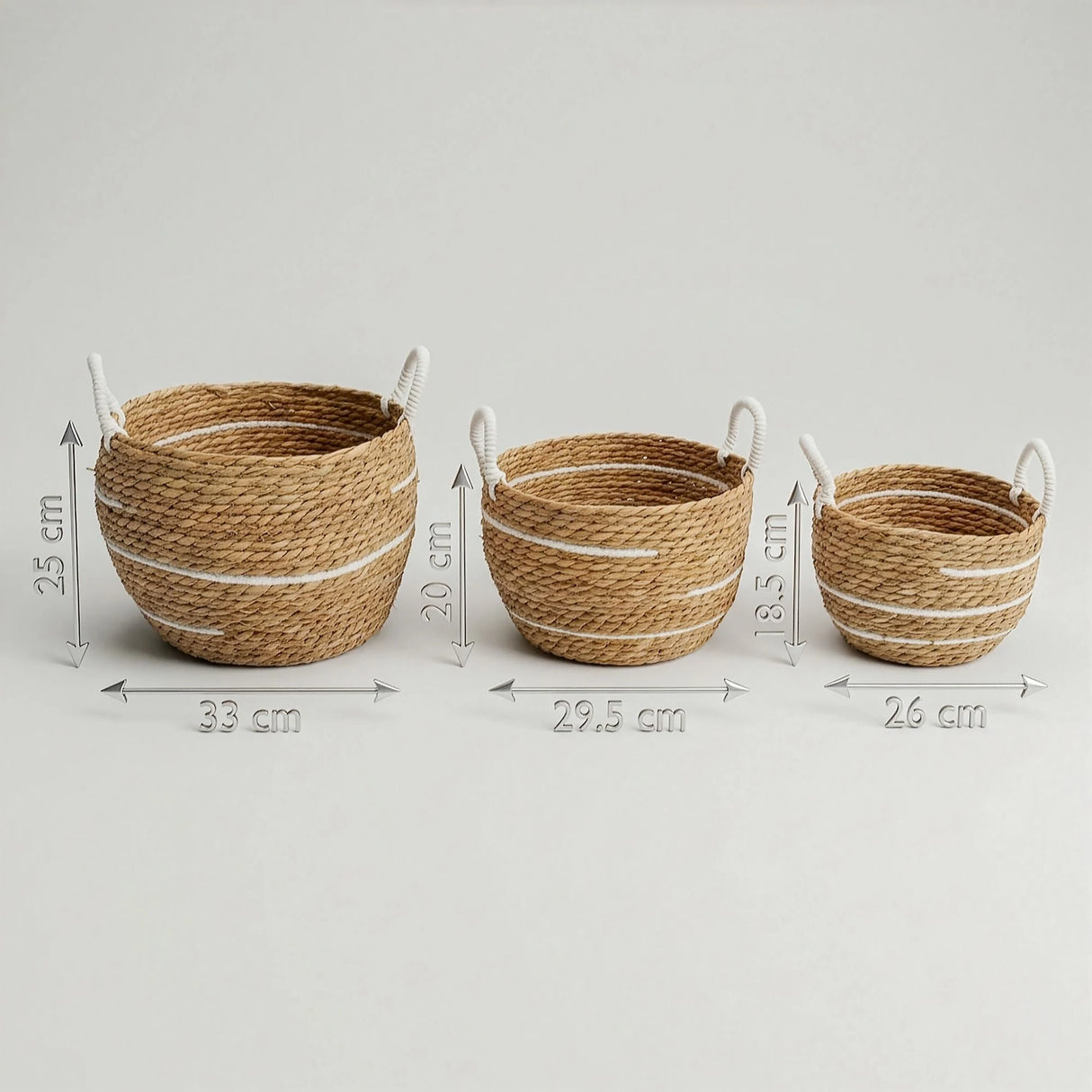 Cotton & Seagrass Large Baskets Natural Stripes Set of 3