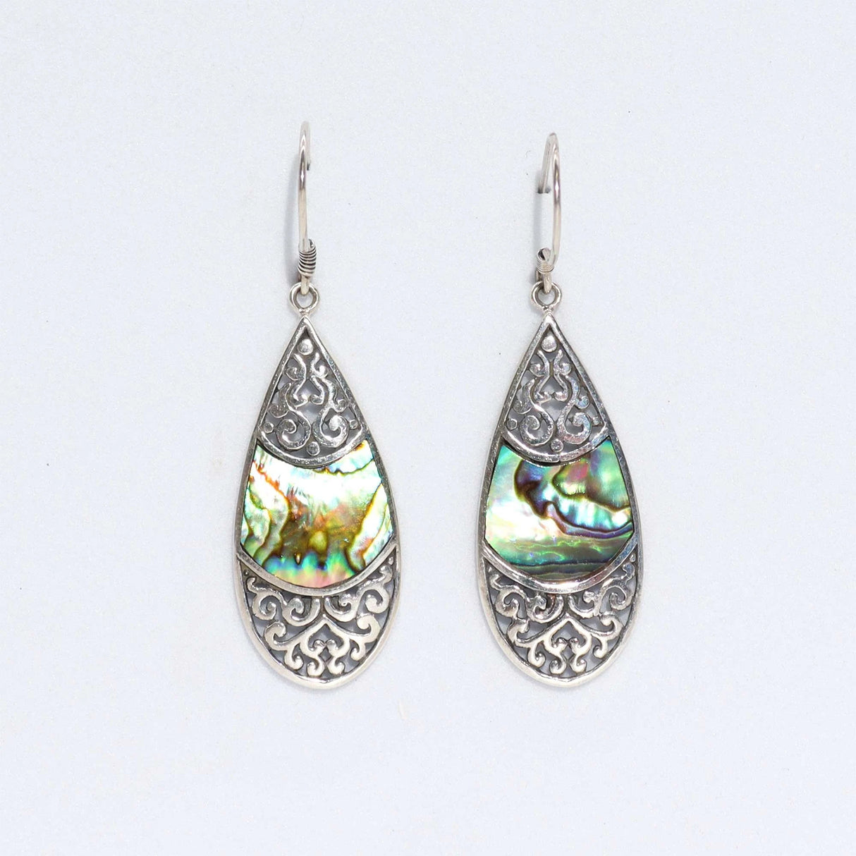 Shell & Silver Earrings - Teardrop Oval - Abalone