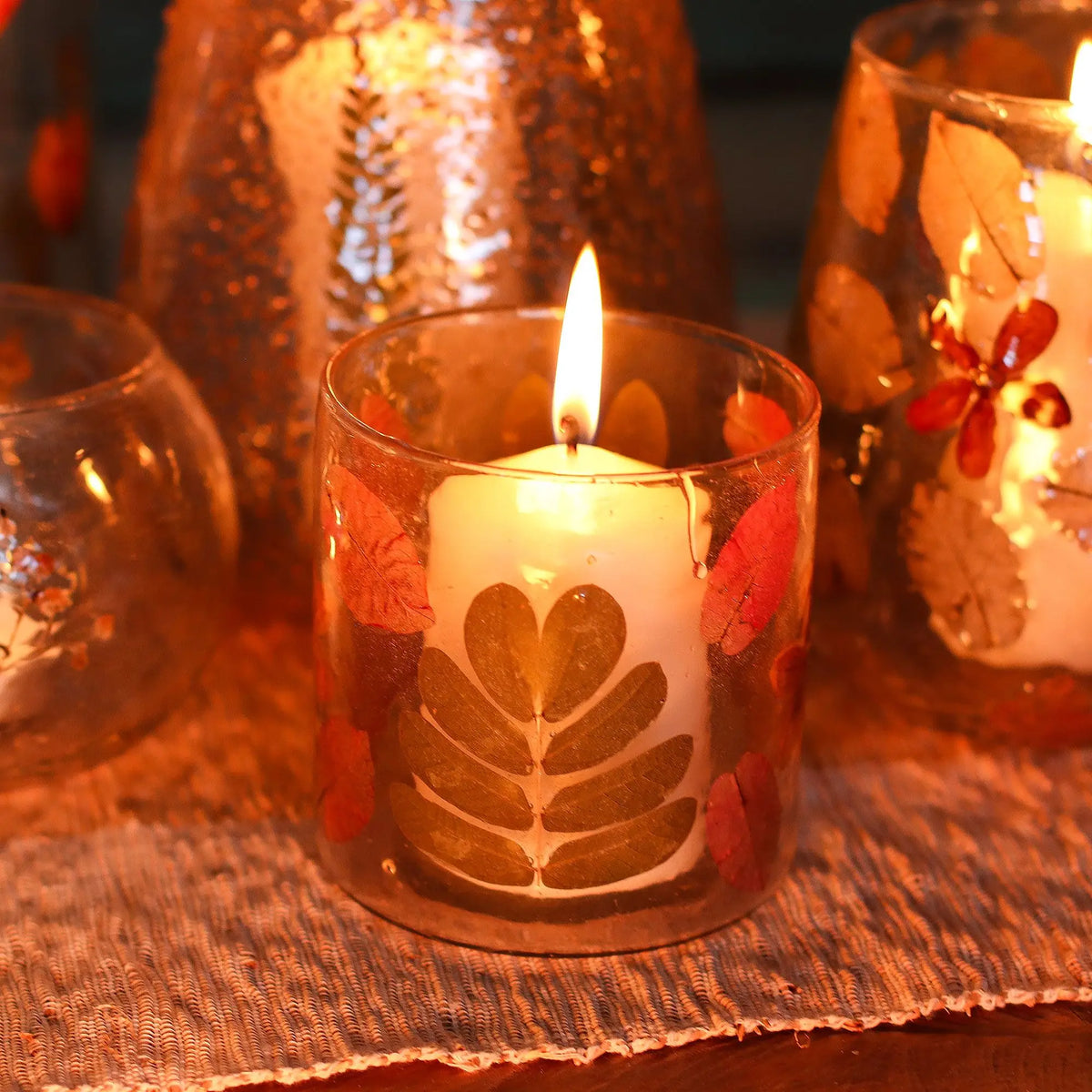 Natural Floral Glass - Straight Candle Holder - Primavera - (8x8cm)