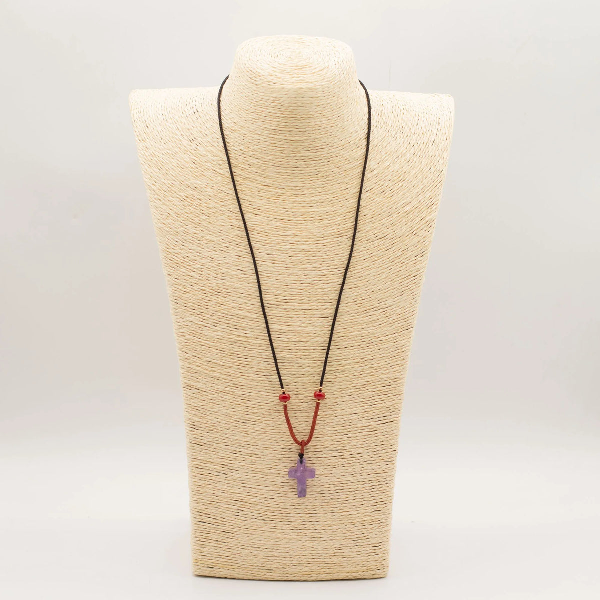 Cord Necklace Gemstone Pendant - Amethyst Cross