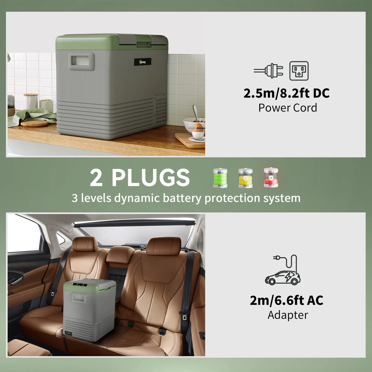 Outsunny 50L Portable Car Refrigerator - Light Green and Grey