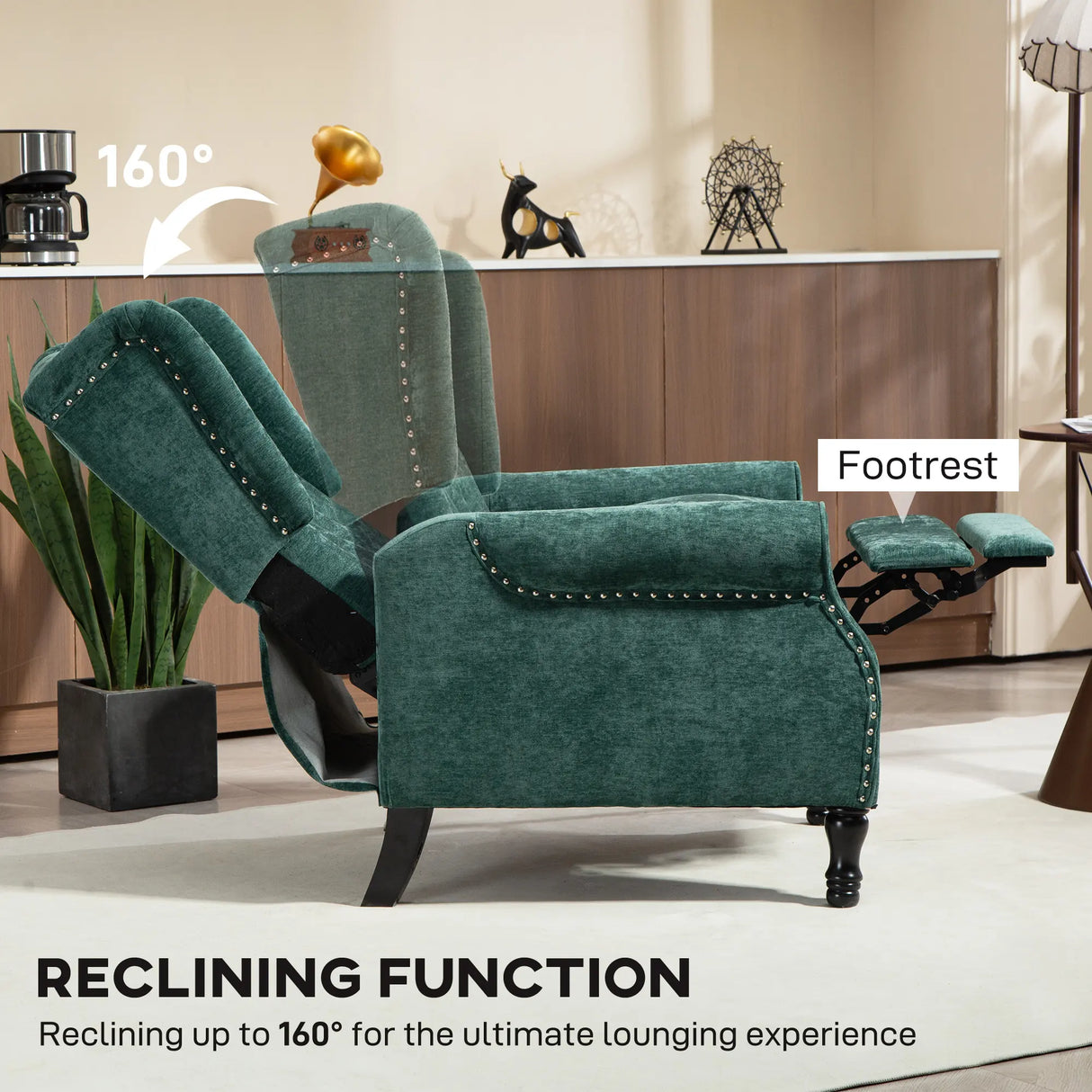 HOMCOM 150 Reclining Vintage Armchair, with footrest - Dark Green