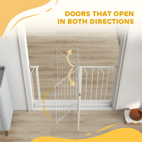 PawHut Wide Dog Safety Gate, with Door Pressure, for Doorways, Hallways, Staircases - White