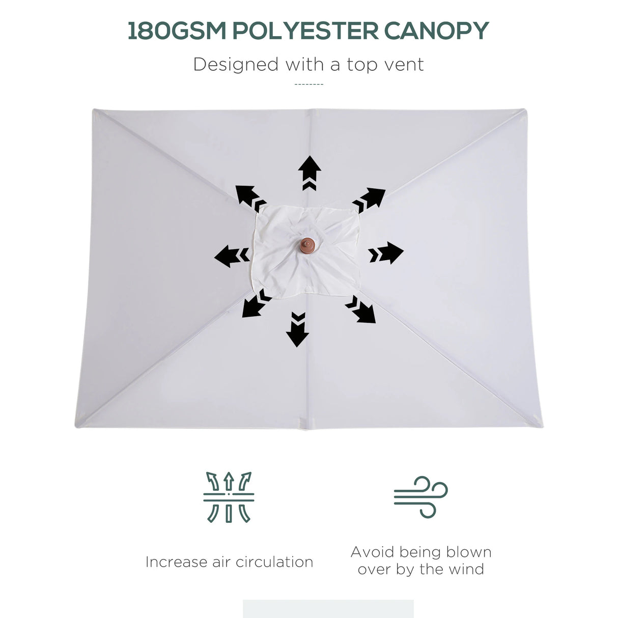 Outsunny 2m x 1.5m Garden Parasol Umbrella with Tilting Sunshade Canopy, Outdoor Market Table Umbrella with Wood and Bamboo Frame, Cream White