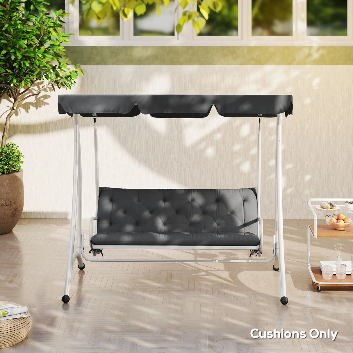 Outsunny 3 Seater Bench Cushion, Garden Chair Cushion with Back and Ties for Indoor and Outdoor Use, 98 x 150 cm, Dark Grey