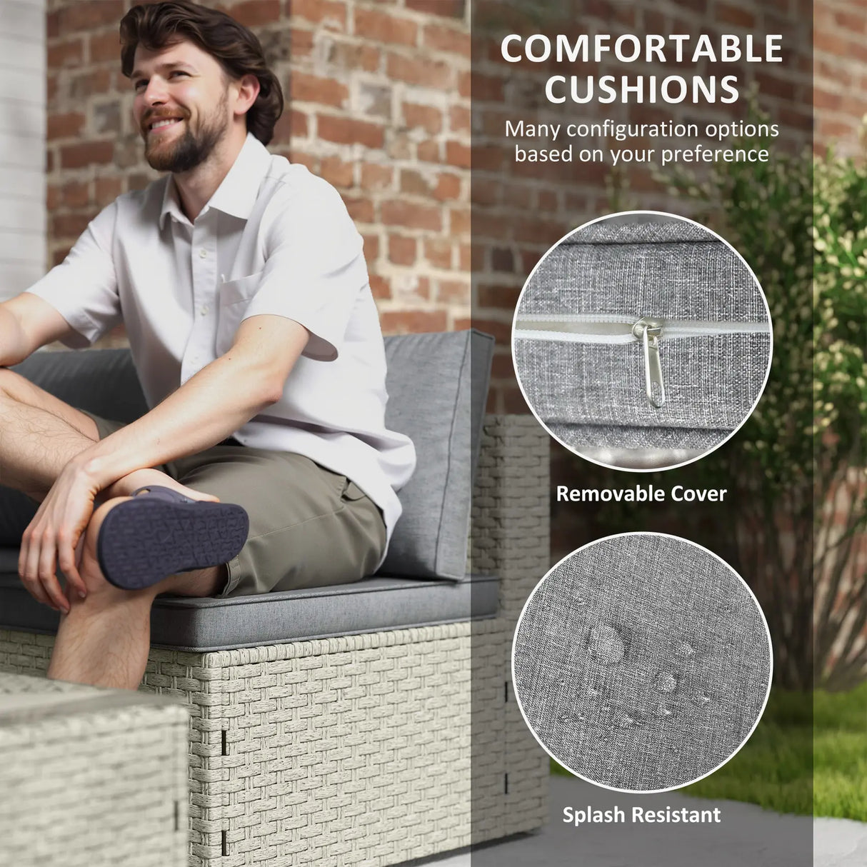 Outsunny Seven-Piece Modular Rattan Set - Light Brown