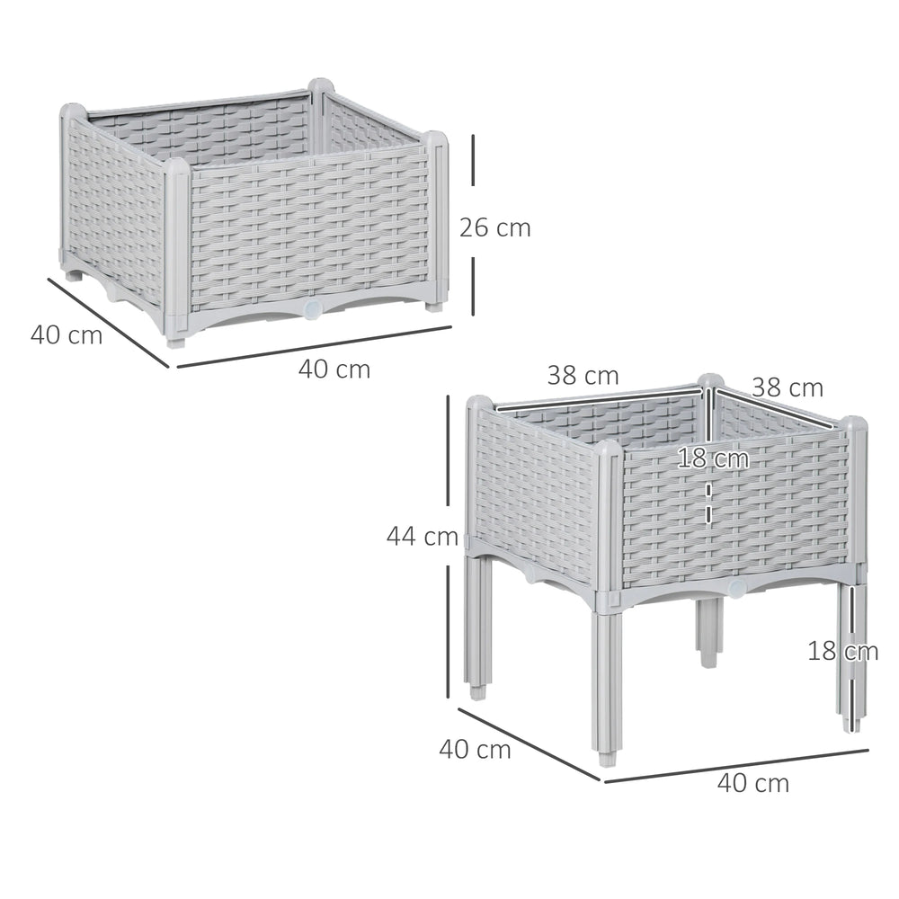 Outsunny Set of Two Rattan-Effect Planters - Grey