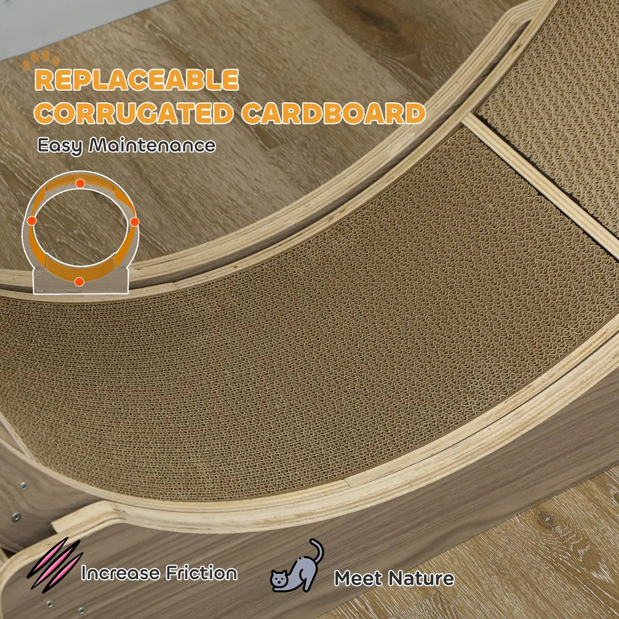 PawHut Cat Wheel with Brake, Scratching Pads - Walnut Brown