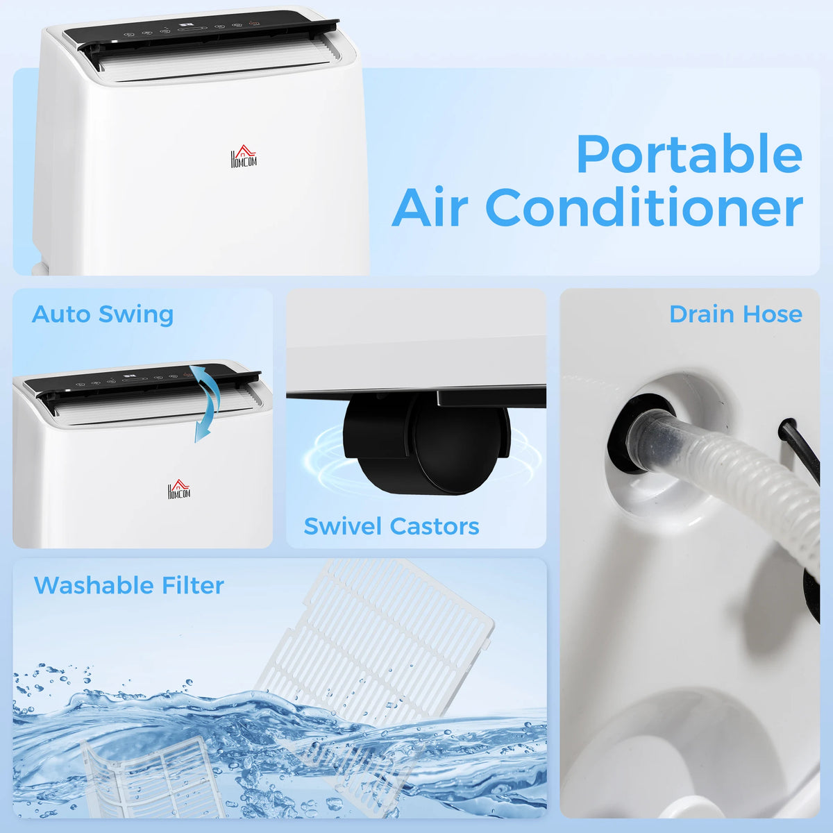 HOMCOM Portable Air Conditioner 14000 BTU, 4-in-1 Air Conditioning Unit, Dehumidifier, Cooling, Fan, Sleep Mode with 2 Speeds, Remote, LED Display, 24H Timer, Window Kit, Child Lock, 40m2, Cream