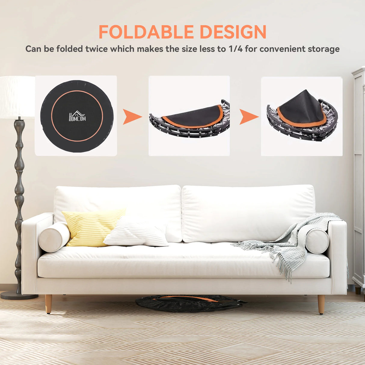 HOMCOM 45" Foldable Mini Fitness Trampoline, with Adjustable Foam Handle, Orange