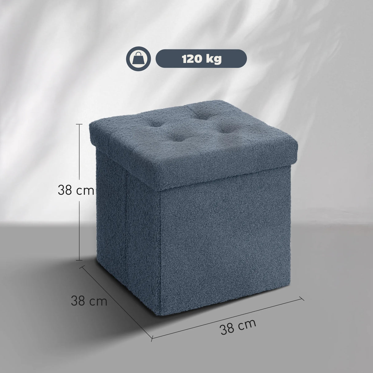HOMCOM Foldable Sherpa Fleece Storage Ottoman - Blue