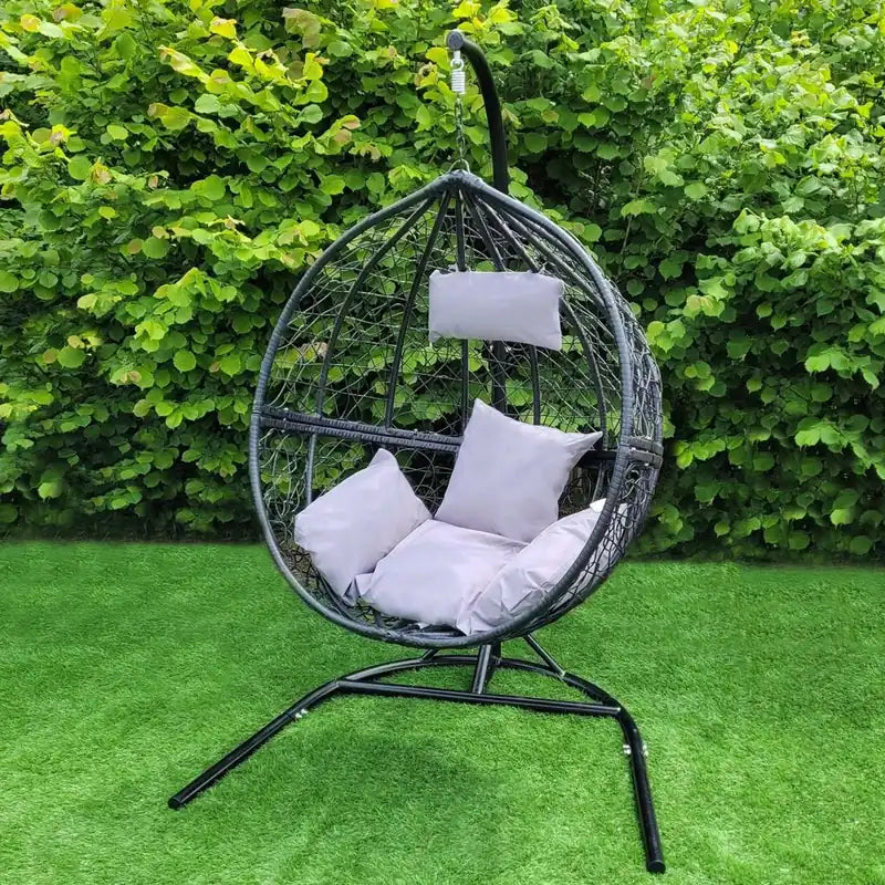 Hanging Rattan Egg Chairs x 2 - Black