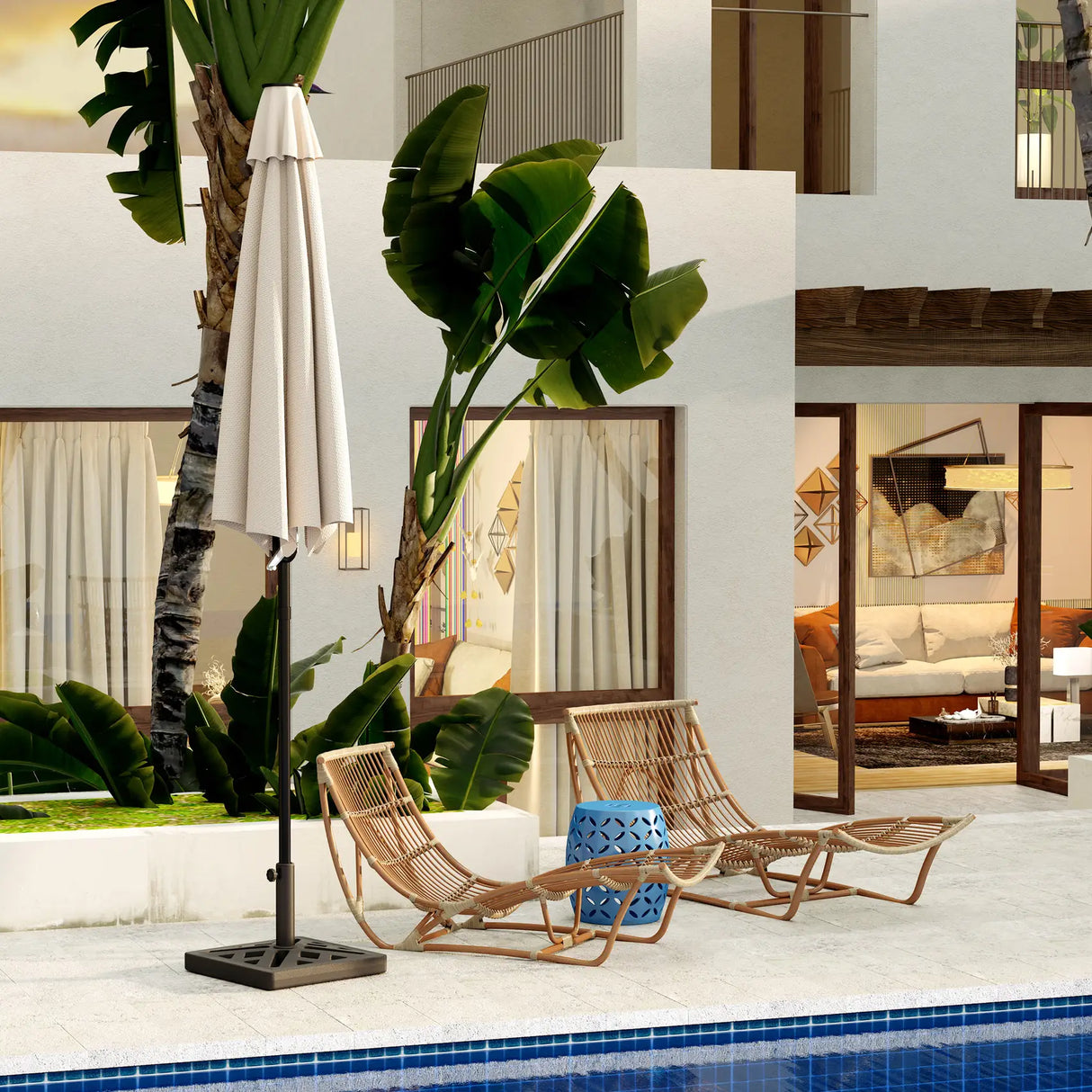 Outsunny Garden Parasol Base, 15kg HDPE Outdoor Umbrella Stand Parasol Stand with Cut-Out Design, Sun Umbrella Base for 32, 38, 48 mm Poles, Black