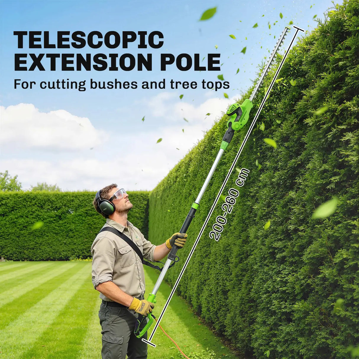 Outsunny 2.6m Corded Extendable Hedge Trimmer with 90 Adjustable Head, 450W Telescopic Electric Hedge Cutter Long Reach