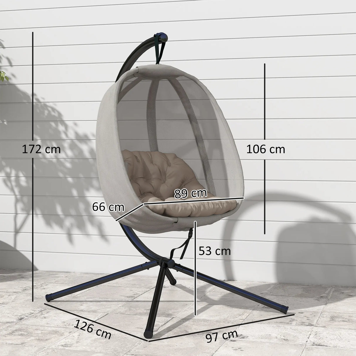 Outsunny Hanging Egg Chair, Folding Texteline Swing Hammock with Side Pocket, Cushion and Stand for Indoor Outdoor, Patio Garden Furniture, Khaki