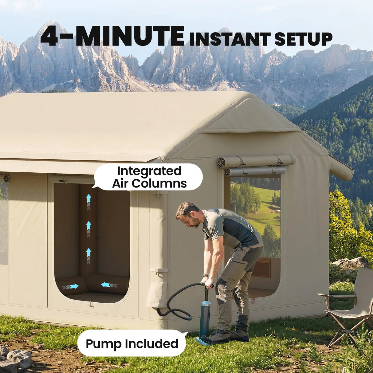 Outsunny Inflatable Tents Waterproof Glamping Tent with Stove Jack for 6-8 Person