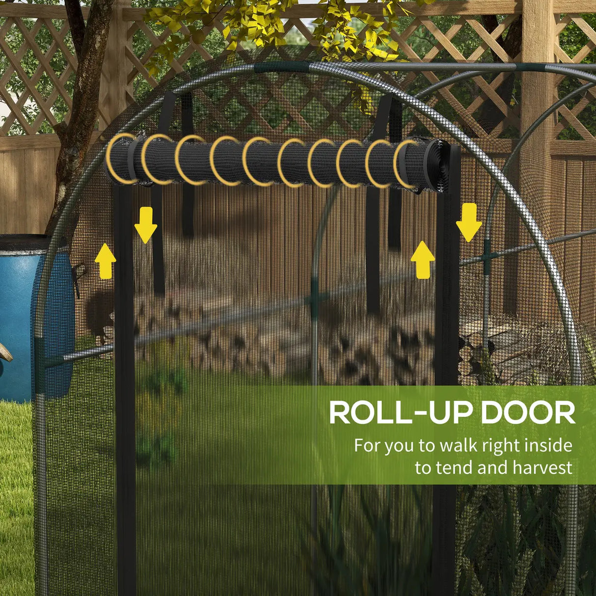 Outsunny 360 x 120cm Galvanised Steel Fruit Cage, Plant Protection Tent with Zipped Door, Black