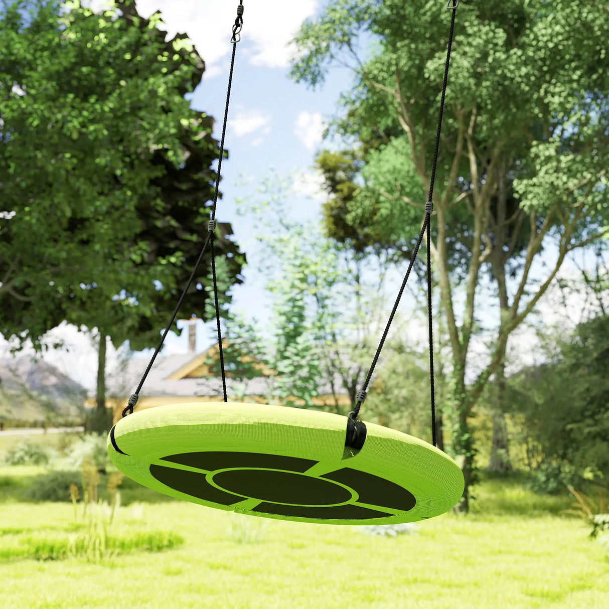 AIYAPLAY 100cm Diameter Nest Seat for Kids with Height Adjustable Hanging Ropes for Outdoor, Playground, Garden, Green