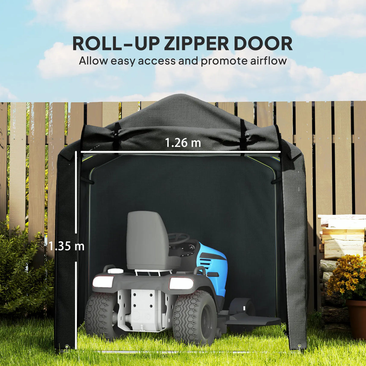 Outsunny 2.2 x 1.6 m Garden Storage Tent, Waterproof Anti-UV Bike Tent with Roll-up Zipper Door, Galvanised Outdoor Storage Shelter Carport for Bike, Motorbike, Garden Tools, Black
