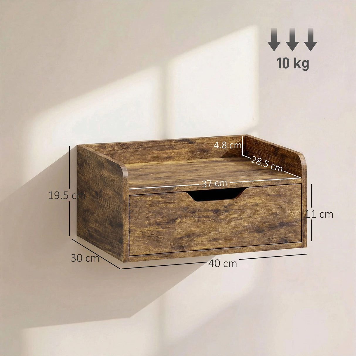 HOMCOM Floating Nightstands Set of 2, Wall Mounted Bedside Table with Drawer for Bedroom, Rustic Brown