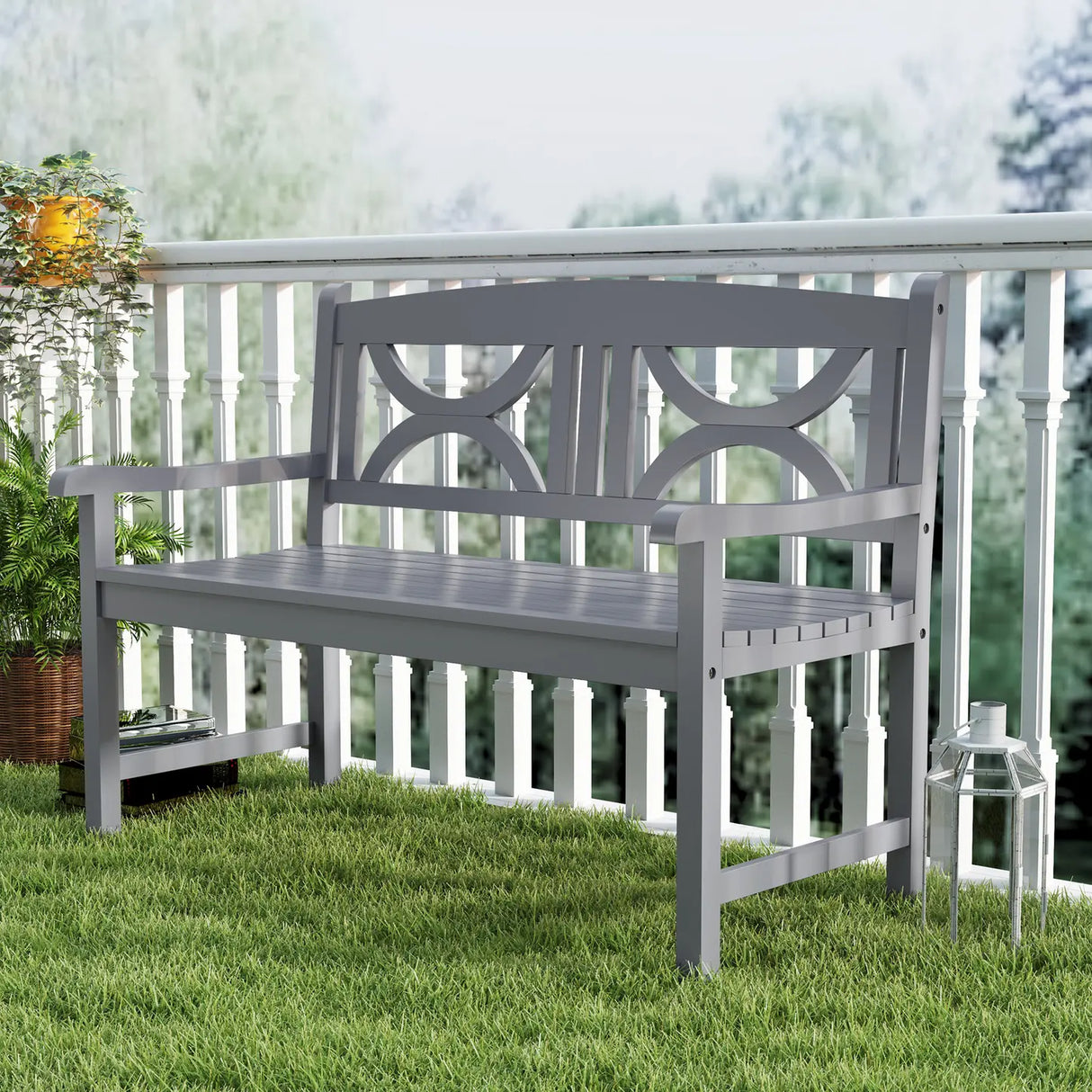 Outsunny 2-Seater Wooden Garden Bench Outdoor Patio Loveseat for Porch, Grey