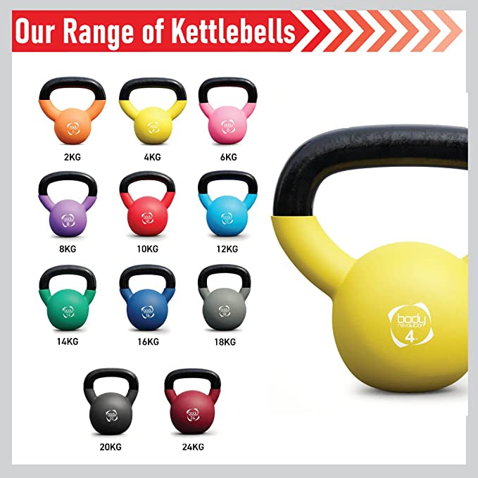 Body Revolution Neoprene Coated Kettlebell Set - Durable, Comfortable Handle, 2kg to 24kg, Non-Slip Base for Strength & Aerobic Training 12kg