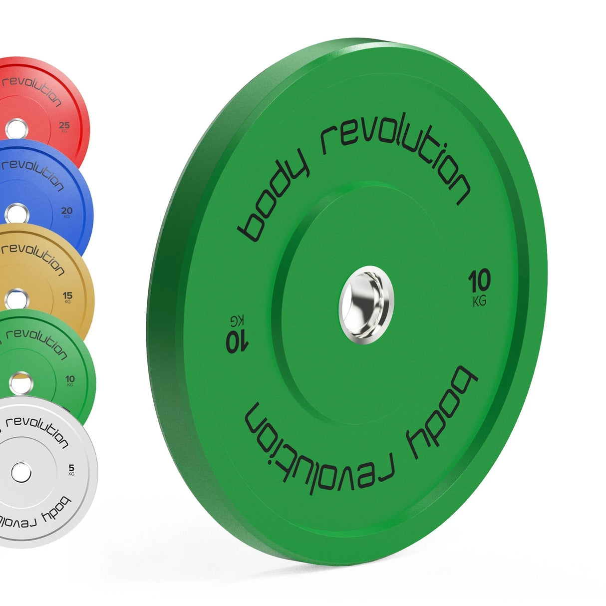 Body Revolution Olympic Bumper Plates - High-Density Rubber, IWF Colour-Coded, 5kg to 25kg, Ideal for Weightlifting & Strength Training 150kg Set (5-25kg Pair Increments)