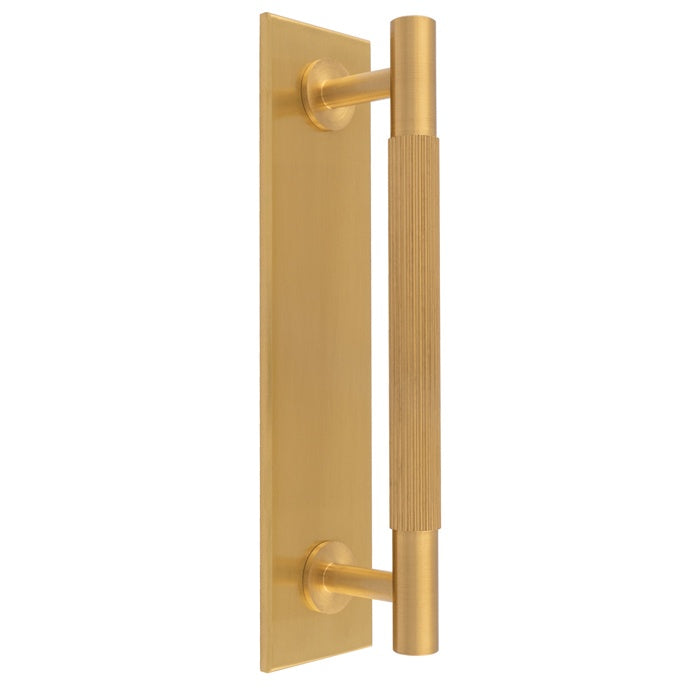 LINES PULL HANDLE ON BACKPLATE (160MM C/C) - SATIN BRASS - SET