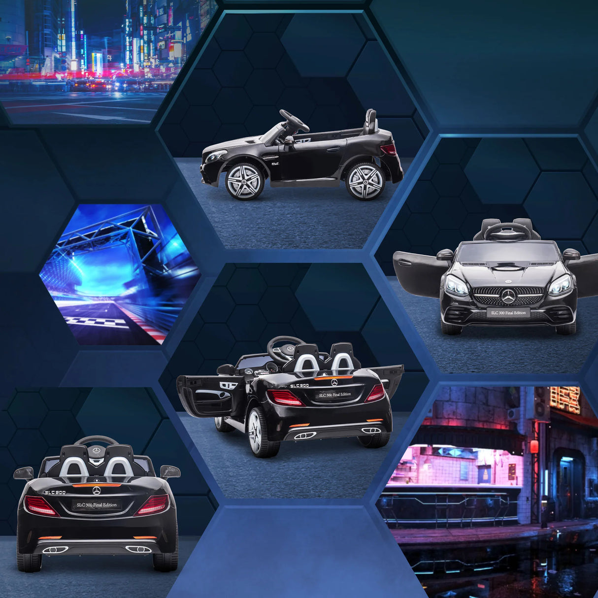 HOMCOM Benz SLC 300 Licensed 12V Kids Electric Ride On, with Music, Remote Control, LED Headlights, Horn, Black