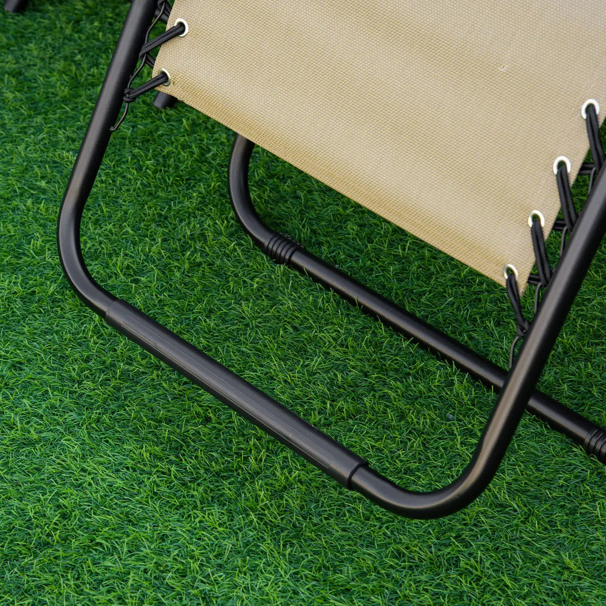 Outsunny Folding Zero Gravity Chairs, 3 Pieces Adjustable Sun Lounger and Table Set with Cup Holder and Headrest, Patio Bistro Set with Reclining Garden Chairs for Outdoor, Beige