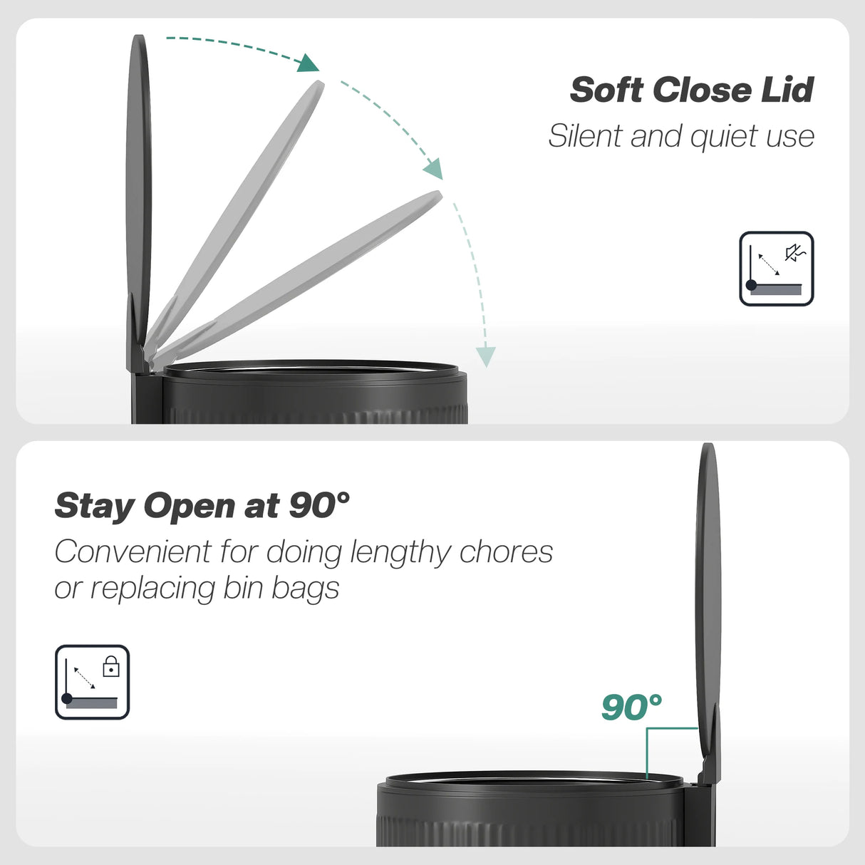 HOMCOM 30 Litre Pedal Kitchen Bin with Soft Close and Stay Open Lid, Rubbish Bin with Removable Inner Bucket for Kitchen, Office, Home, Black