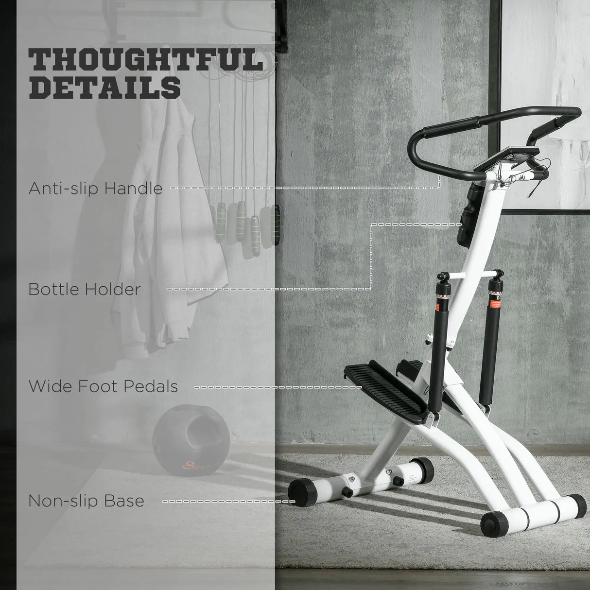 SPORTNOW Stepper Machine for Home, Foldable Stair Stepper with 12-Level Hydraulic Resistance, Stair Climber with LCD Monitor, Heart Rate Sensor and Drink Holder, White and Black