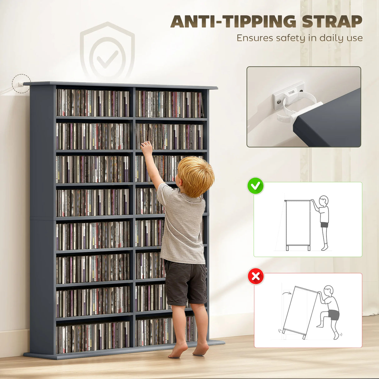 HOMCOM 16-Compartment Media Shelf - Grey