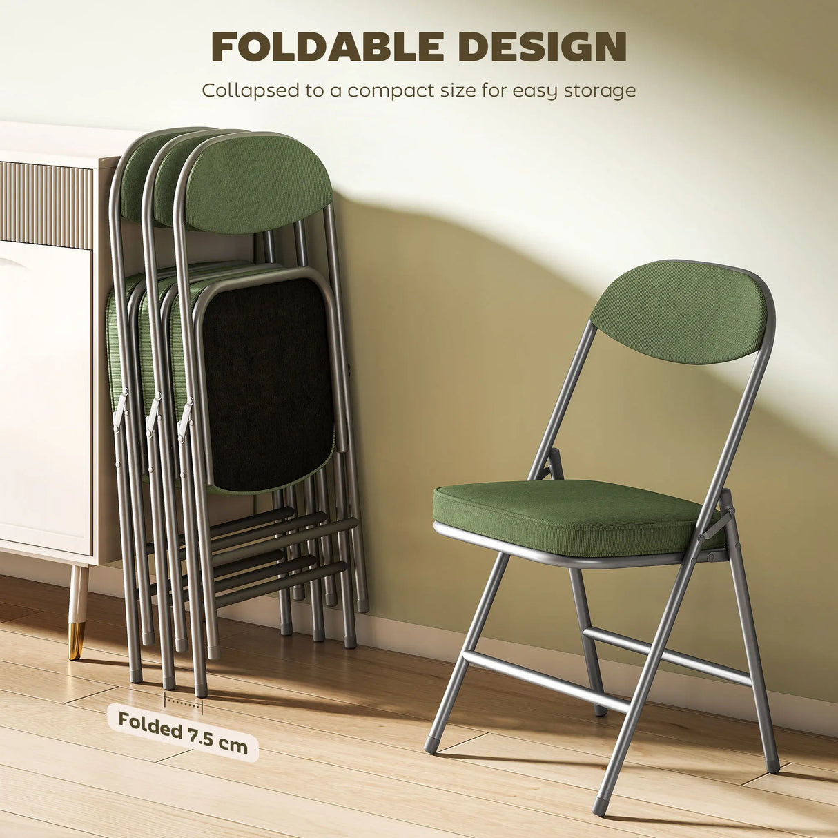 HOMCOM Set of Four Folding Corduroy Seat Chairs - Green