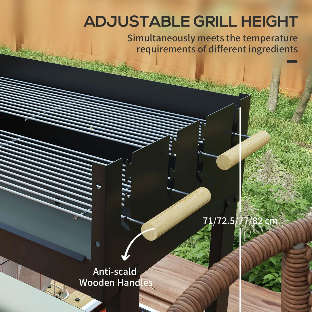 Outsunny Charcoal BBQ Grill, Barbecue Trolley with Double Adjustable Grill, Side Table, Storage Shelf and Wheels for Outdoor Garden Party Cooking, Black