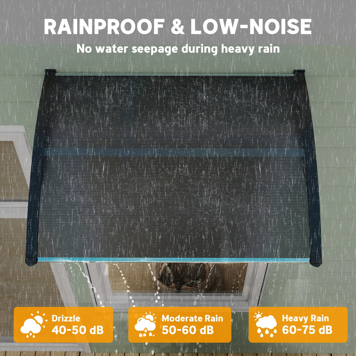 Outsunny Front Door Canopy Outdoor Awning Aluminium Rigid Plastic Polycarbonate Rain Shelter UV Water Rain Resistant 100 x 75cm Black