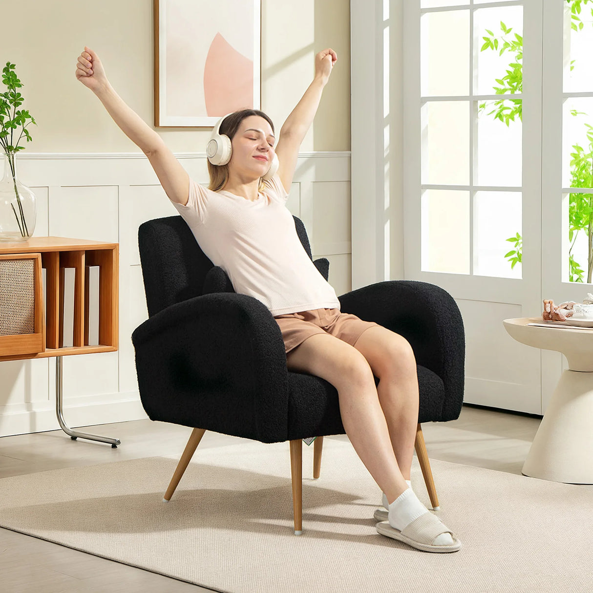 HOMCOM Teddy Fleece Accent Chair - Black