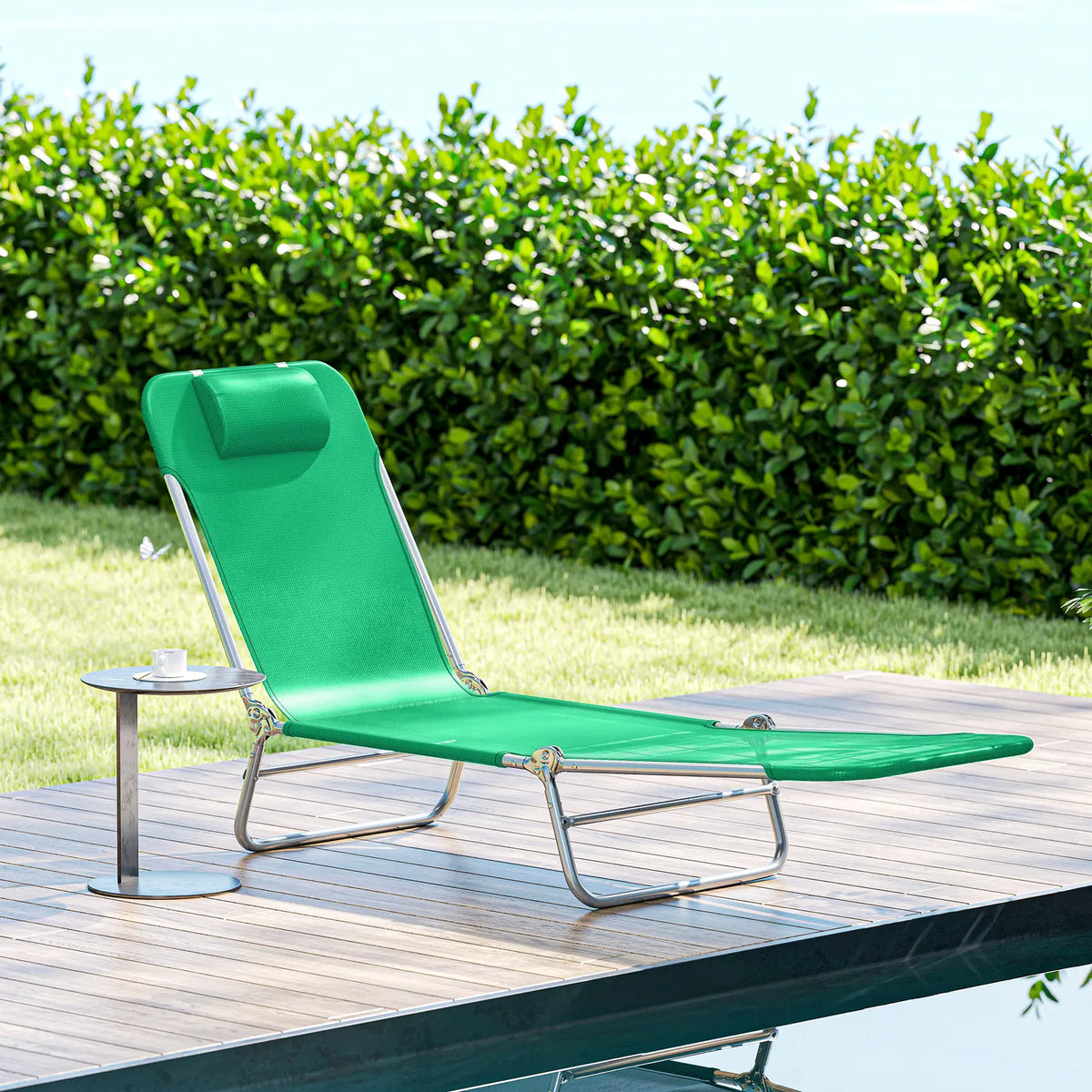 Outsunny Steel Frame Sun Lounger, with Reclining Back - Dark Green