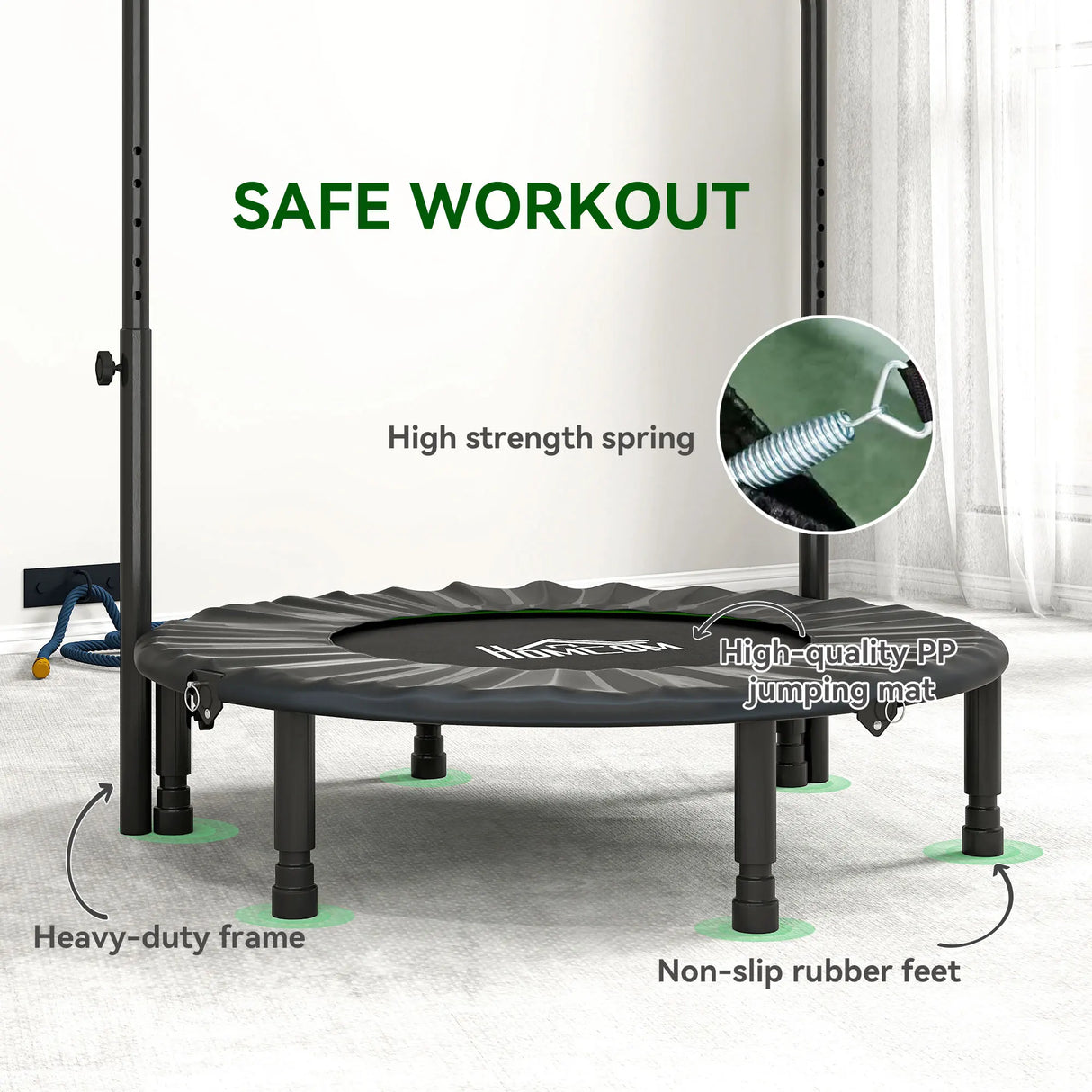 HOMCOM 40" Foldable Mini Fitness Trampoline, with Adjustable Foam Handle, Green